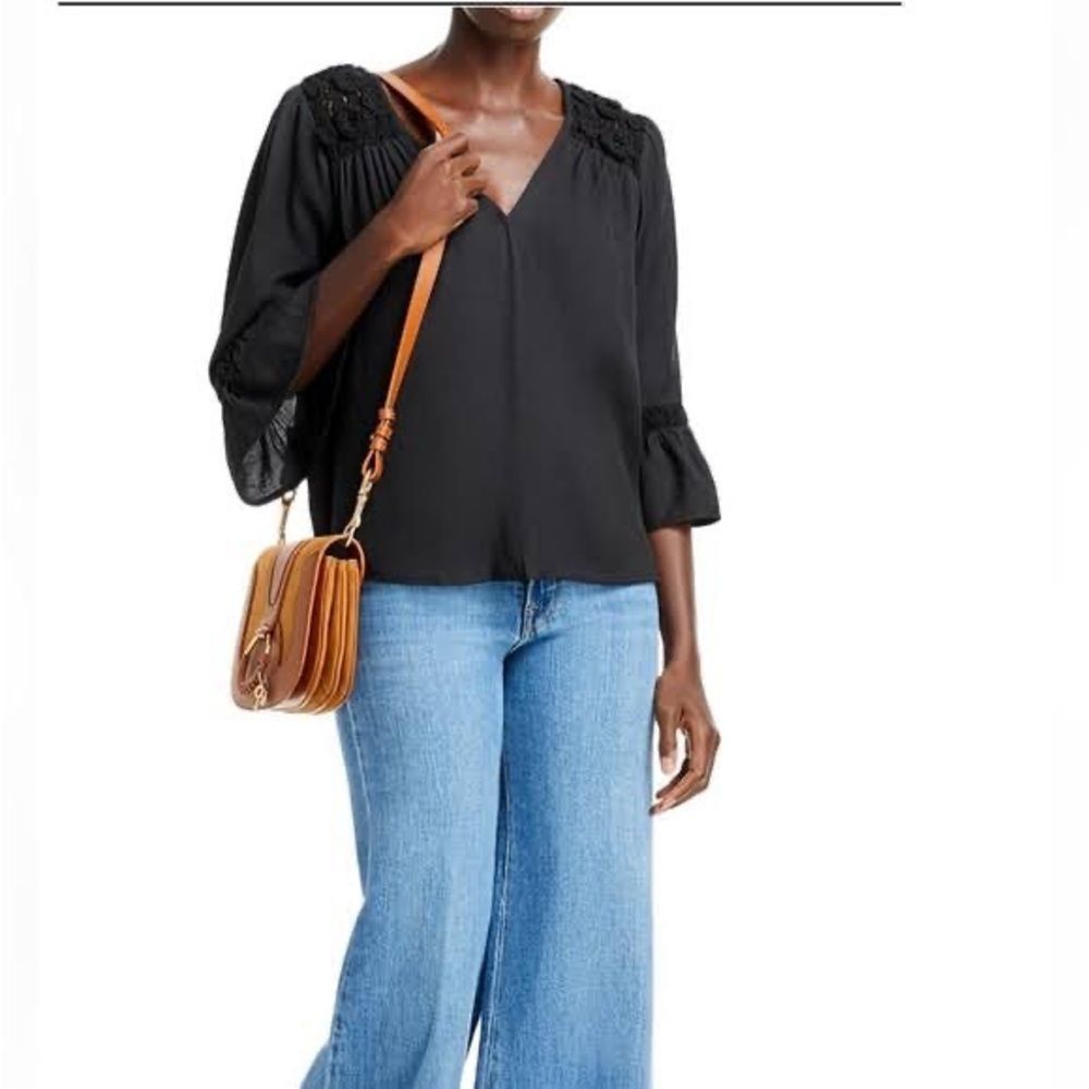 3. Aqua Blouse in black with crochet on shoulder.  XL. NWT